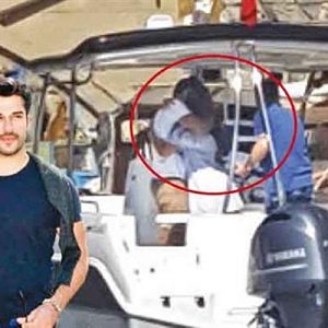 Burak Özçivit, Anadoluhisarı’nda kıyıya yanaşıp teknesine genç bir kadını aldı.