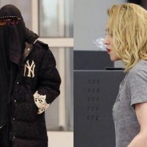 Dünyaca ünlü pop yıldızı Madonna, New York’taki bir havalimanına çarşaf