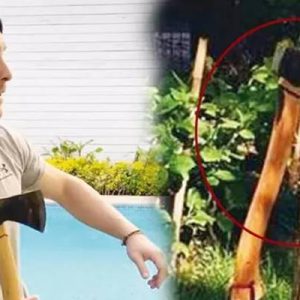 Ünlü oyuncu Kerem Bürsin, evinin bahçesindeki ağaca balta sapladığı görüntüsüyle