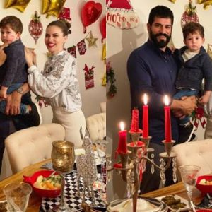Kuruluş Osman dizisinin başrolü Burak Özçivit, Fahriye Evcen ve oğulları