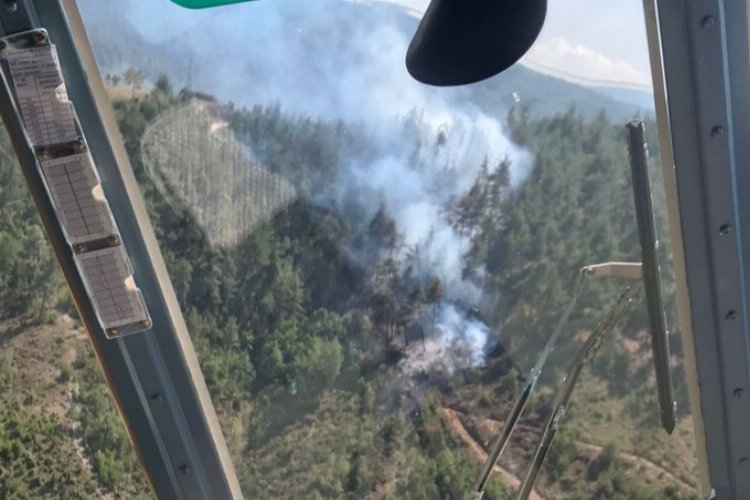 Bursa'da Orhaneli Büyükorhan ilçesi yol ayrımı ormanlık alanda başlayan yangın